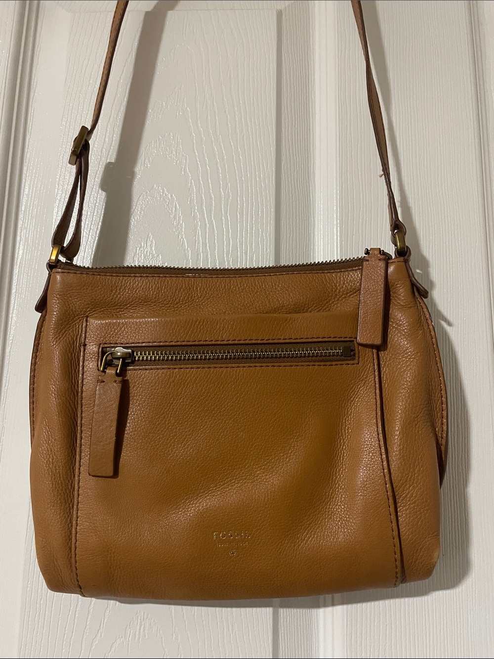 Fossil Cognac Brown Pebbled Leather Crossbody Bag